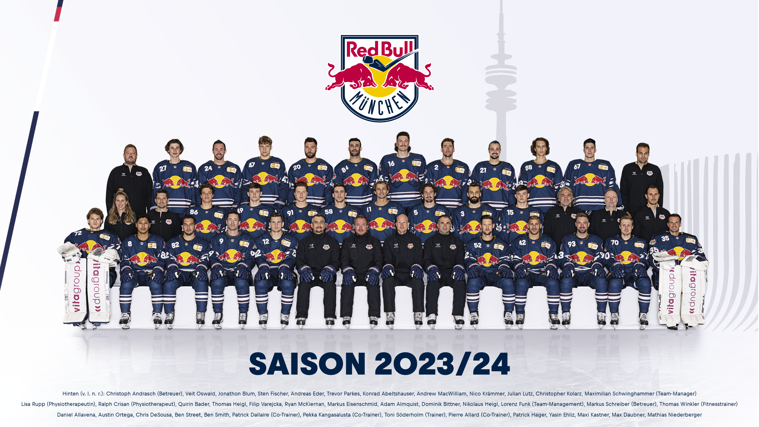 The team photo of the EHC Red Bull München for the season 2023/24