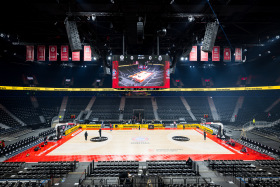 Basketball setup in the SAP Garden – capacity now at 11,200 spectators